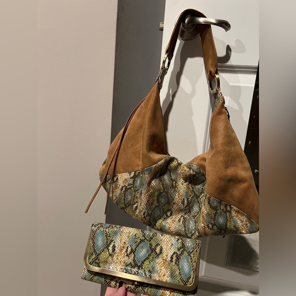 Hobo Bags Leather Paulette Shoulder Bag & Matching Wallet in Garden Snake